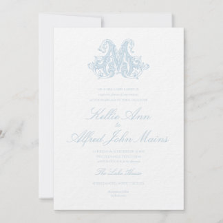 Light Blue "M" Monogram Wedding Invitation Einladung