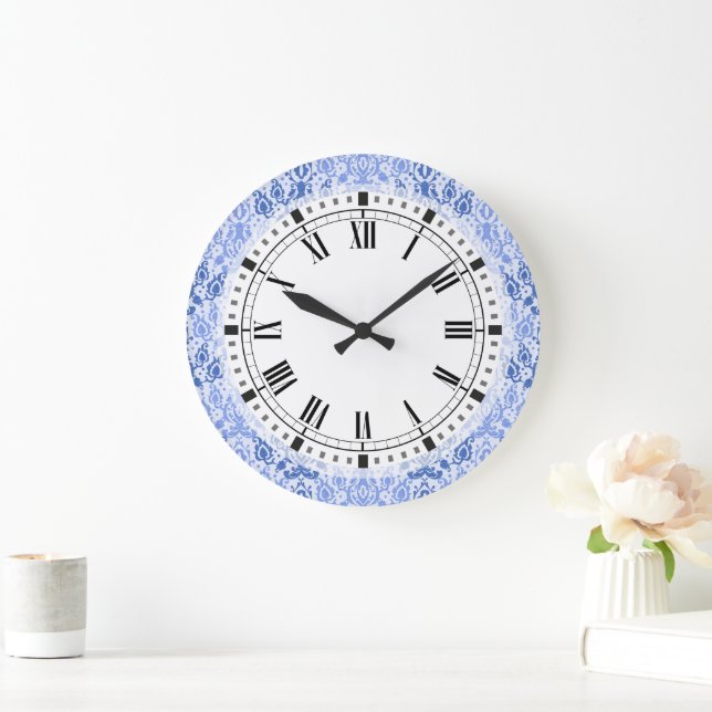 Light Blue marokkanische Casbah Damask Große Wanduhr (Zuhause)