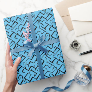 Light Blue Meander Pattern Modernes Maze Geschenkpapier