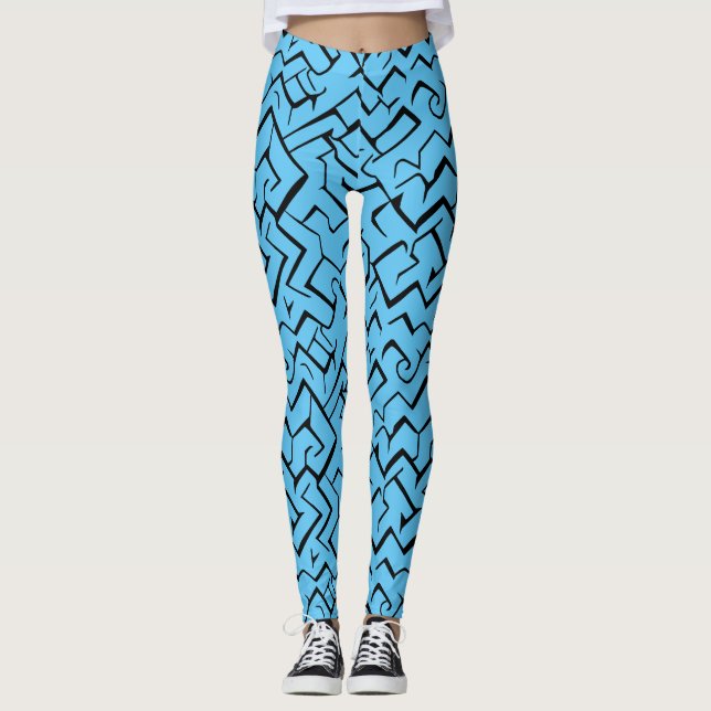 Light Blue Meander Pattern | Modernes Maze Leggings (Vorderseite)