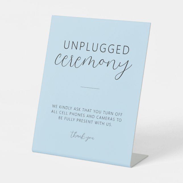 Light Blue Minimal Wedding Unplugged Pedestal Sign Sockelschild (Vorderseite)