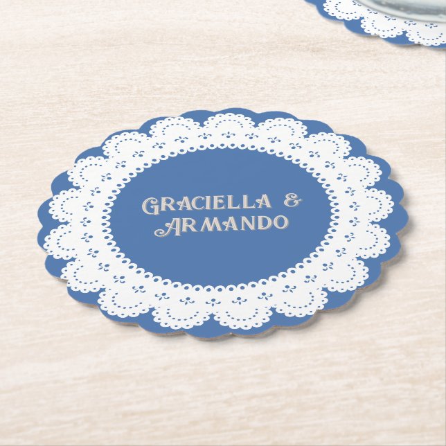 Light Blue Minimalist Paper Wedding Coasters Untersetzer (angewinkelt)