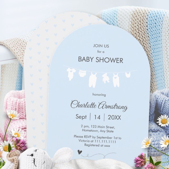 Light Blue Minimalistisch Arched Baby Boy Dusche Einladung (Light Blue Minimalist Arched Baby Boy Shower Invitation ©Susanne Sachers - Sunny Mind 🌞)