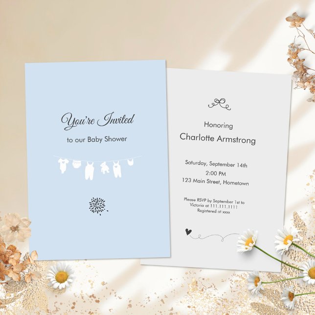 Light Blue Minimalistisch Baby Boy Dusche Einladun Einladung (Light Blue Minimalist Baby Boy Shower Invitation ©Susanne Sachers - Sunny Mind 🌞)