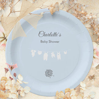 Light Blue Minimalistisch Baby Boy Dusche Pappteller
