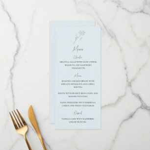 Light Blue Minimalistisch Blume Monogram Wedding M Menükarte