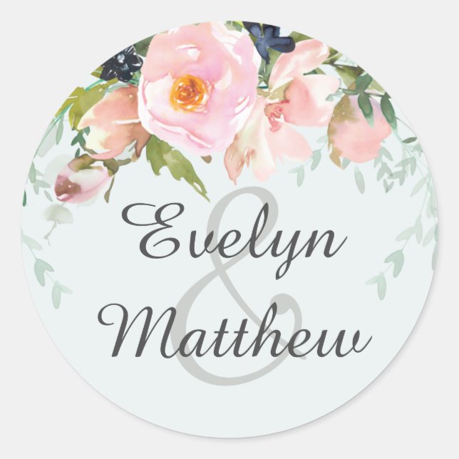 Light Blue mit Blush Pink Blues Bouquet Wedding Runder Aufkleber (Vorderseite)