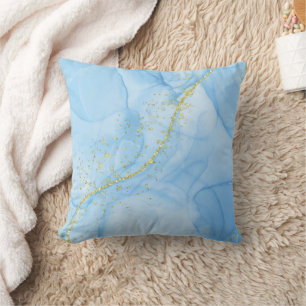Light Blue mit Gold Strands Liquid Art Kissen