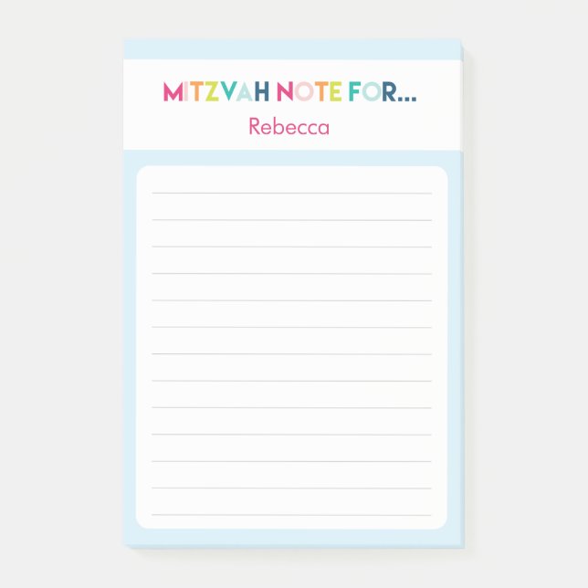 Light Blue Mitzvah Hinweis: 4x6 Sticky Pad Post-it Klebezettel (Vorderseite)