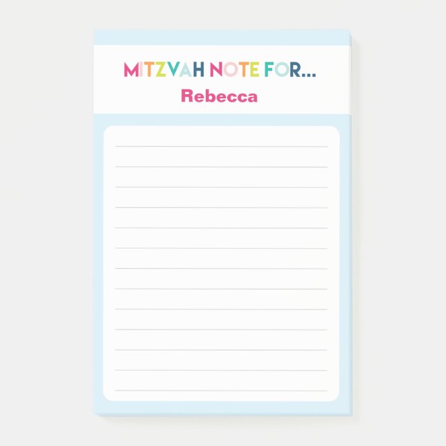 Light Blue Mitzvah Hinweis: 4x6 Sticky Pad Post-it Klebezettel (Vorderseite)