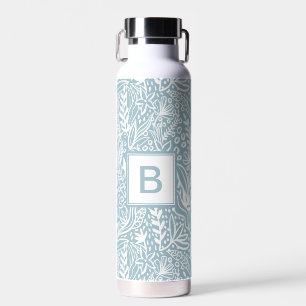 Light Blue Modern Botanical Pattern Monogram Trinkflasche