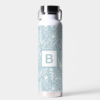 Light Blue Modern Botanical Pattern Monogram Trinkflasche