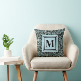 Light Blue Modern Monogram William Morris Pattern Kissen