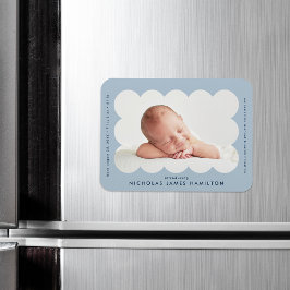 Light Blue Modern Scalloped Birth Ankündigung Magnet