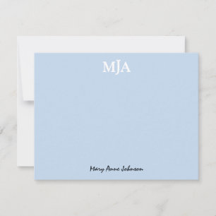 Light Blue Monogram 3 dreimalige Buchstaben Initia Mitteilungskarte