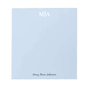 Light Blue Monogram 3 dreimalige Buchstaben Initia Notizblock