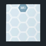 Light Blue Monogram Hexagon Honey Comb Muster Notizblock<br><div class="desc">Mit Monogramm Notizblock in hellblau mit Ihren Initialen in einem rustikalen Not leidenden Schriftart. Honigkamm Notizblock personalisiert mit den Initialen in Weiß gegen ein blaues Hexagon.</div>