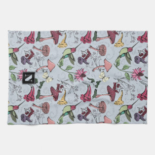 Light Blue Monogram Hummingbird & Blume Garden Geschirrtuch