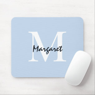 Light Blue Monogram Script Signature Elegant Mousepad
