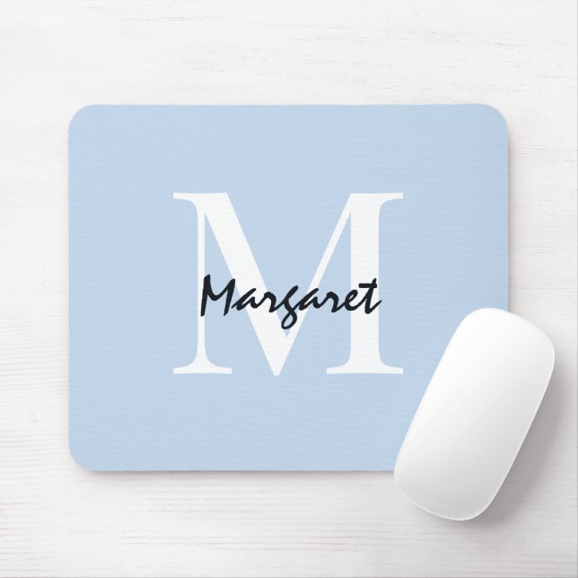 Light Blue Monogram Script Signature Elegant Mousepad (Mit Mouse)