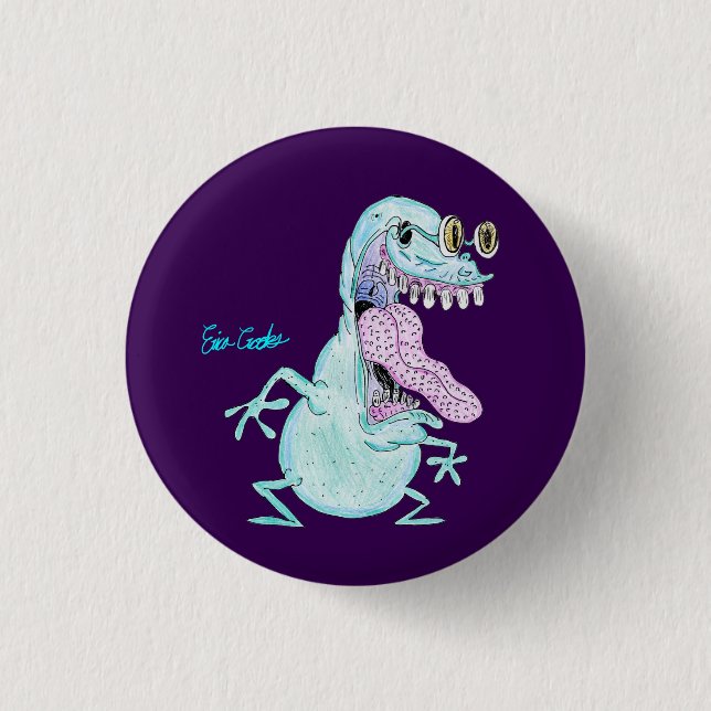 light blue monster alien cartoon button (Vorderseite)