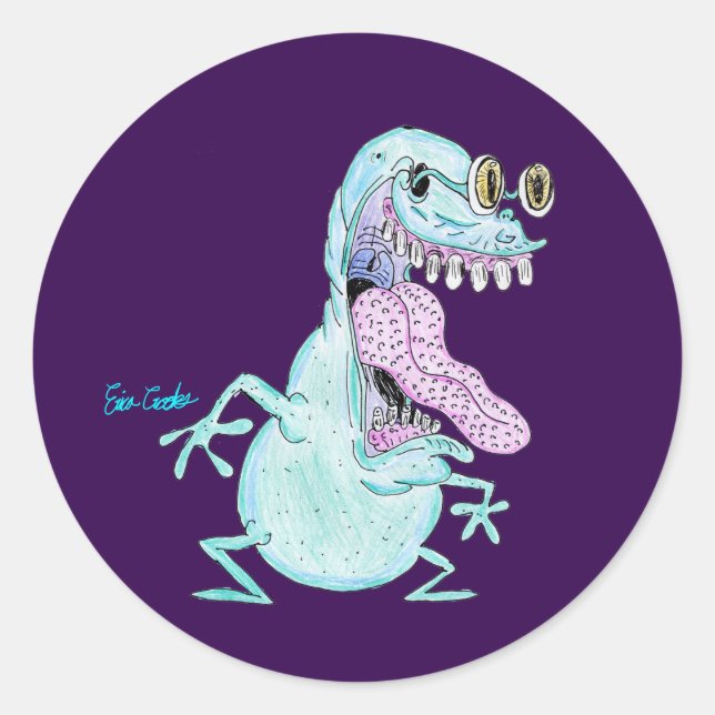 light blue monster alien cartoon runder aufkleber (Vorderseite)