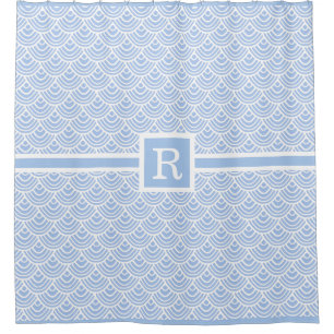 Light Blue Muscheln Art Deco Mit Monogramm Seashel Duschvorhang
