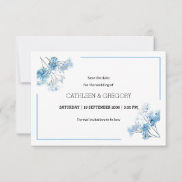 Light Blue Natural Watercolor Floral Wedding Save The Date