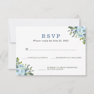 Light Blue Navy Floral Watercolor Wedding RSVP Karte
