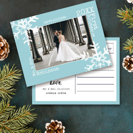 Light Blue Neu verheiratetes 1. Weihnachtsfest Fot Feiertagspostkarte