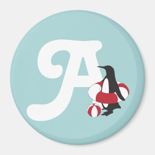 Light Blue Niedlich Pinguin Swimming Kids Monogram Magnet
