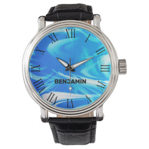 Light Blue Ocean Waves Cooler marmorierter Individ Armbanduhr