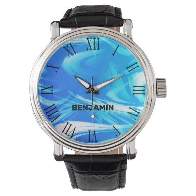 Light Blue Ocean Waves Cooler marmorierter Individ Armbanduhr (Vorderseite)