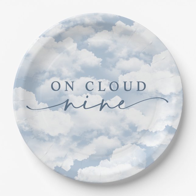 Light Blue "On Cloud Nine" Bachelorette Pappteller (Vorderseite)