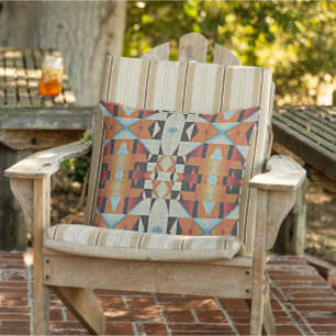 Light Blue Orange Taupe Grau Schwarzes Tribal Kuns Kissen