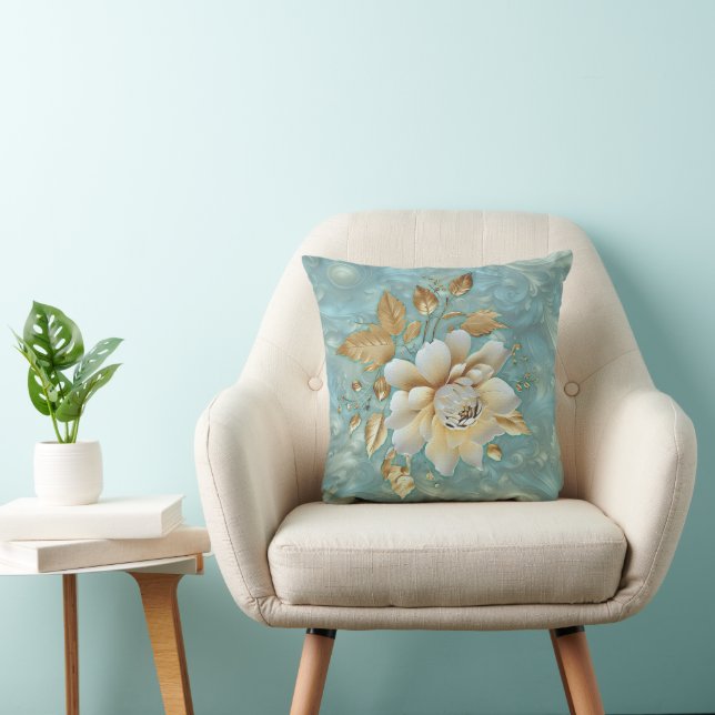 Light Blue Palette auf einem Bronze Gold Barogue D Kissen (Stuhl )