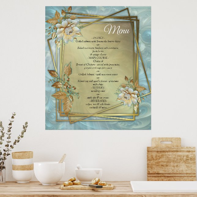 Light Blue Palette auf einem Bronze Gold Barogue D Poster (Küche)