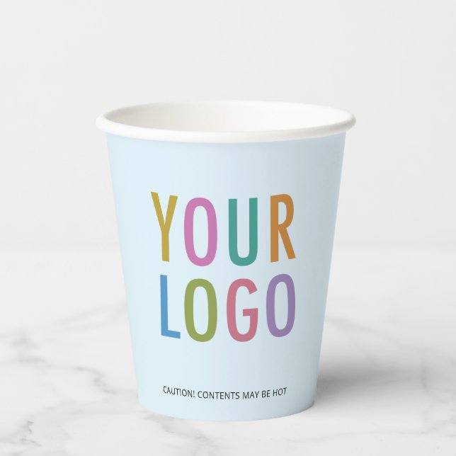 Light Blue Paper Cups Custom Business Logo 8 oz Pappbecher (Vorderseite)