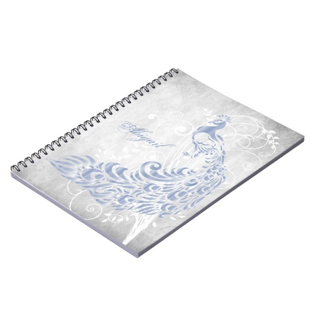 Light Blue Peacock Personalisiert Spiral Notebook Notizblock (Linke Seite)