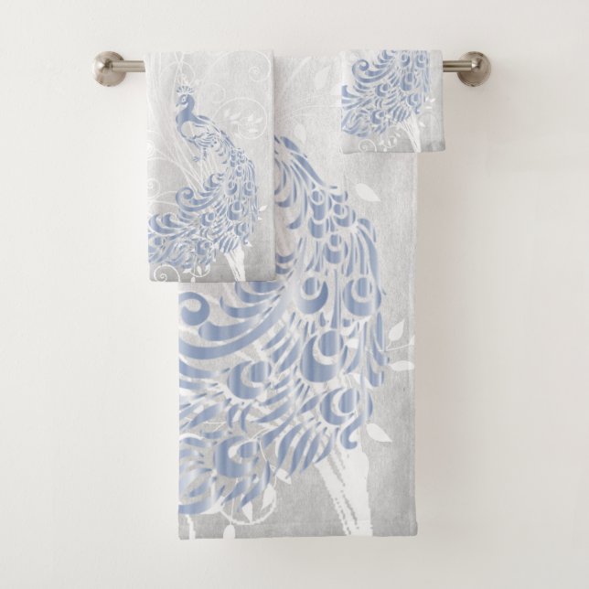 Light Blue Peacock Personalisierte Badetücher Badhandtuch Set (Insitu)