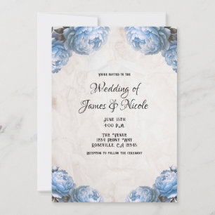 Light Blue Peony Blume Vintag Rustikale Hochzeit Einladung