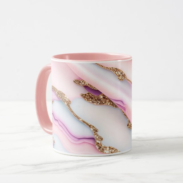 Light Blue Pink Agate Marble Moderne Kollektion Tasse (Vorderseite Links)