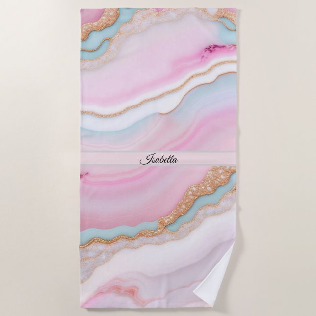 Light Blue Pink Agate Marble Trendy Collection Strandtuch (Vorderseite)