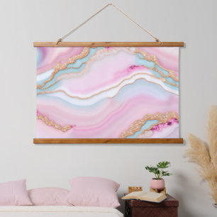Light Blue Pink Agate Marble Trendy Collection Wandteppich Mit Holzrahmen