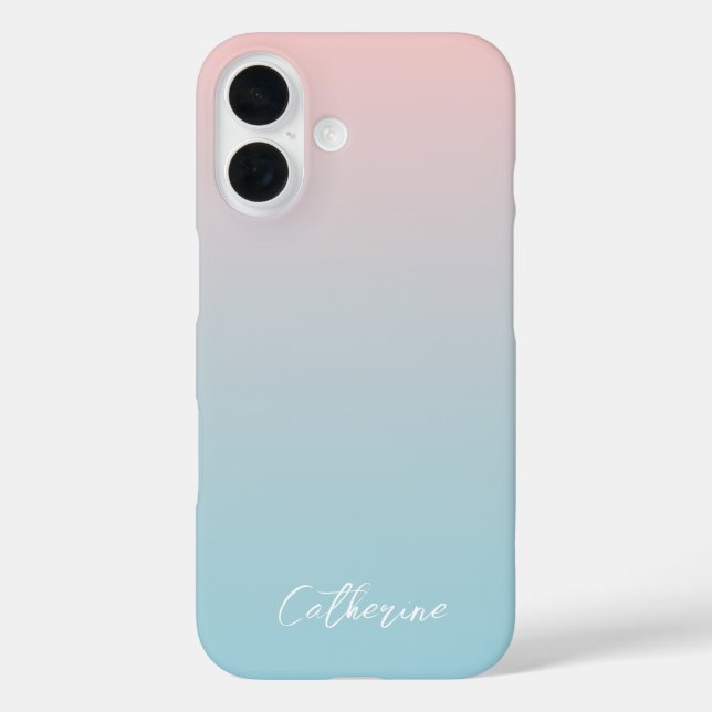 Light Blue Pink Gradient Moderne Minimale Schrift iPhone 16 Hülle (Rückseite)