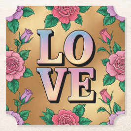 Light Blue Pink LIEBE Gold Untersetzer Set