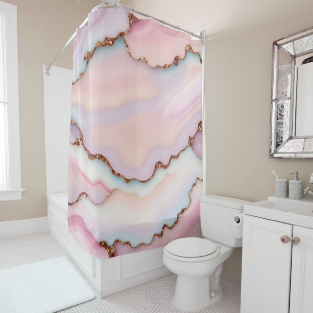 Light Blue Pink Marble Agate Modern Collection Duschvorhang (Beispiel)