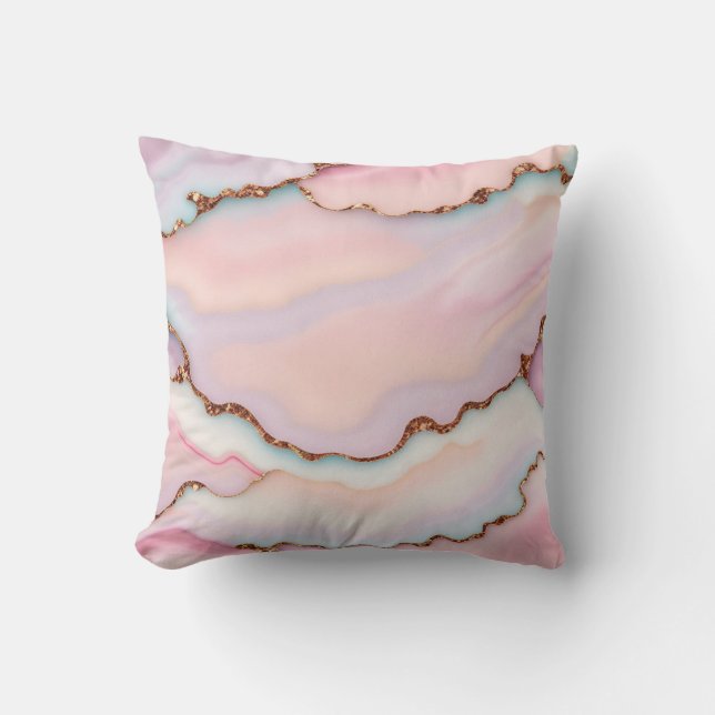 Light Blue Pink Marble Agate Modern Collection Kissen (Vorderseite)