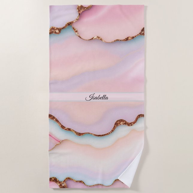 Light Blue Pink Marble Agate Modern Collection Strandtuch (Vorderseite)