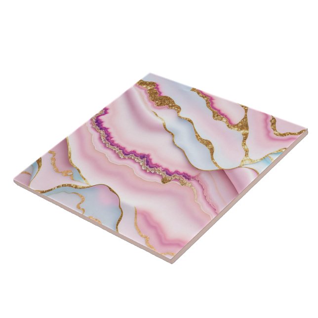 Light Blue Pink Marble Agate Trendy Collection Fliese (Seite)